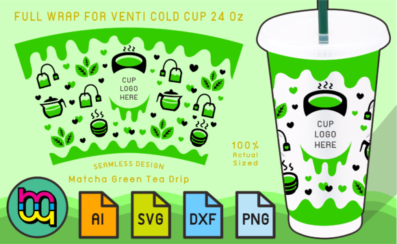 24oz Venti Cold Cup Fullwrap Matcha Tea