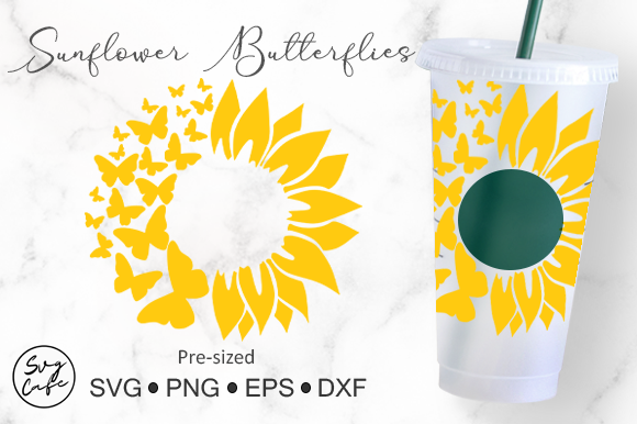 24oz Venti Cold Cup Sunflower Butterfly