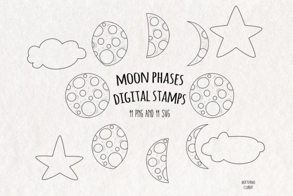 Moon Phases SVG Digital Stamps Set of